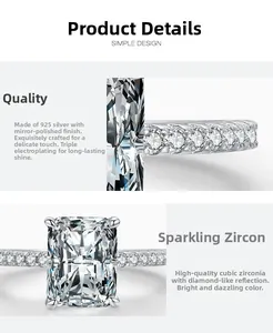 Makro-Detail des rechteckigen Zirkonia und der polierten S925 Silber-Ringschiene