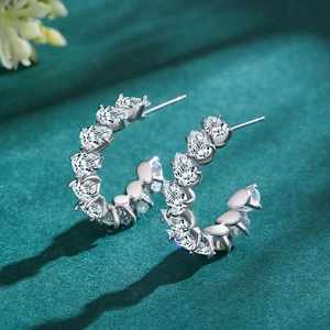Elegant S925 sterling silver U-shaped hoop earrings with pear-cut cubic zirconia stones