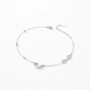 S925 sterling silver heart bracelet with LOVE engraving and sparkling cubic zirconia