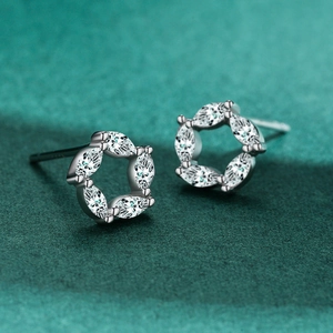 Elegant S925 sterling silver flower stud earrings with marquise-cut marquise crystals