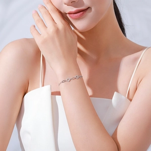 S925 sterling silver clover bracelet with pave diamonds on elegant linked chain