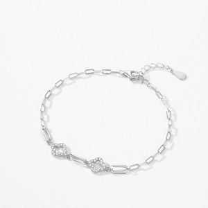 Elegant S925 silver paperclip chain bracelet with shimmering clover pavé zircon charms