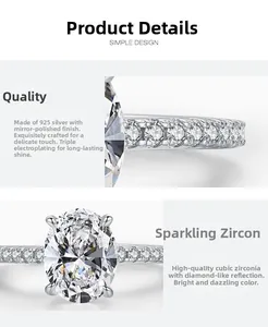 Macro detail of oval cut cubic zirconia and 925 sterling silver band with triple plating
