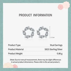 S925 sterling silver flower stud earrings with marquise zircon stones and 0.7cm diameter