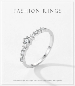 Detailed macro view of S925 sterling silver ring with moon accents and round cubic zirconia