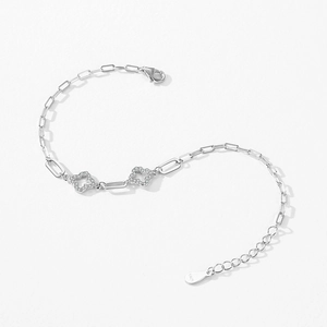 Elegant S925 sterling silver four-leaf clover bracelet with white zircon pavé setting