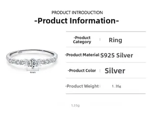 Detailed view of S925 sterling silver ring featuring a 4mm round cubic zirconia center stone