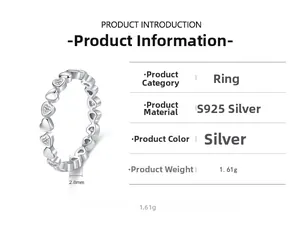 Vue détaillée des spécifications et mesures de la bague coeur en argent S925