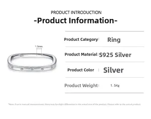 Detail view of 925 sterling silver square ring showing 1.54g weight and 1.5mm width