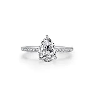Bague de Luxe en Argent Sterling 925 Forme Poire Zirconia pour Femmes Élégante Goutte d'Eau Zirconia Mariage Bijoux