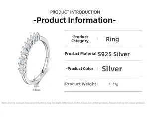 Detail view of S925 sterling silver ring featuring marquise cut zircons and 1.5mm band width