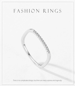 Close-up of S925 sterling silver square ring with micro-pave crystals and minimalist design