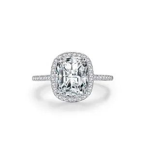 Elegante Anello Halo in Argento Sterling 925 con Zirconia Taglio a Cuscino per Donna Moda Lussuosa Fede Nuziale Gioielli