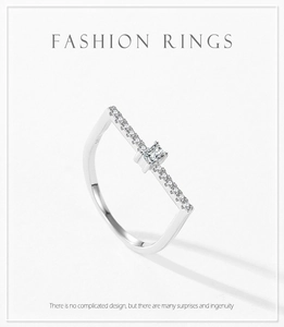 Close-up of S925 sterling silver ring with square zircon and engraved hallmark