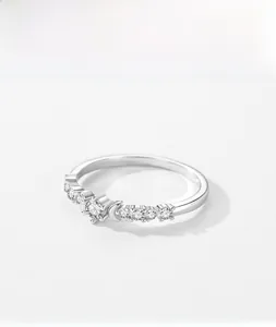 Detailed top view of S925 sterling silver ring with moon and star accents around center stone