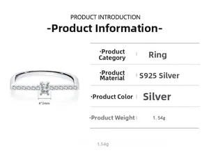 Detailed specs of S925 sterling silver U-ring with 4x3mm rectangular zircon stone