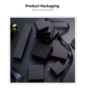 Exquisite black matte jewelry gift boxes with satin ribbons and elegant packaging design