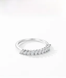 Macro detail of S925 silver ring featuring nine marquise-cut marquise cubic zirconia stones
