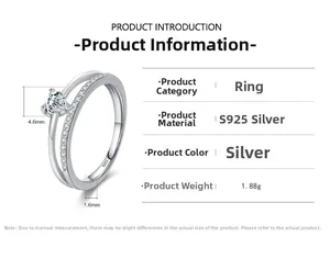 Close-up of S925 silver ring detailing a 4.6mm heart-shaped stone and double band