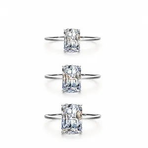 925 Sterling Silver Rectangle Zirconia Ring For Women Radiant Cut Simulated Diamond Engagement Ring Fashion Jewelry Finger Ring