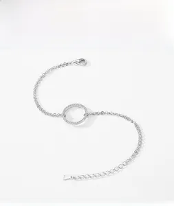 Detail of S925 sterling silver bracelet with micro-inset zircon ring and adjustable chain