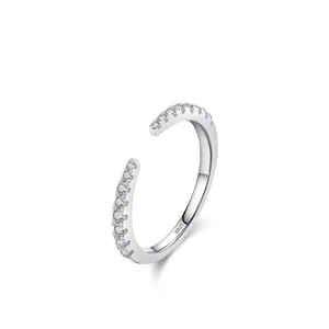 925 Sterling Silver Adjustable Open Ring For Women Minimalist Micro Pave Zirconia Geometric Commuter Finger Ring Jewelry