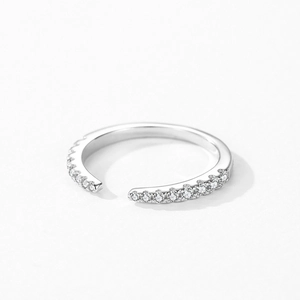 Minimalist 925 sterling silver open ring with pavé micro-set cubic zirconia stones