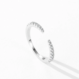 925 sterling silver open ring with pavé zirconia detailing in a minimalist design