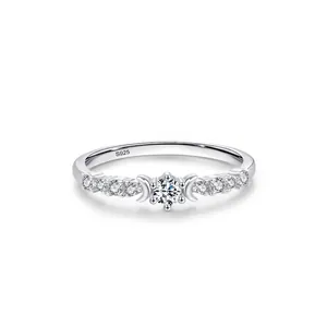 S925 Sterling Silver Triple Moon Ring Round Zirconia Inlaid Minimalist Adjustable Finger Ring Wedding Party Women Jewelry