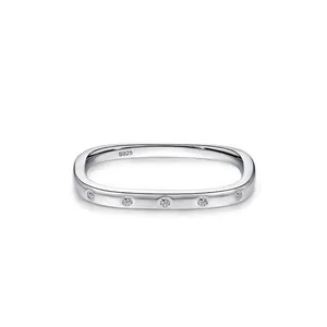 925 Sterling Silver Square Geometric Ring For Women Minimalist Micro Pave Zirconia Thin Band Ring Fine Jewelry Gift