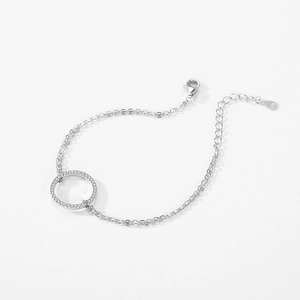 Delicate S925 sterling silver bracelet with micro-pave round charm and adjustable chain