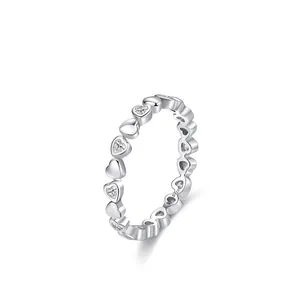 Bague Cœur en Argent Sterling 925 Design de Niche Zirconia Bague Empilable pour Femme Bijoux de Mode Minimalistes