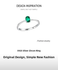 Macro detail showing S925 sterling silver hallmark and oval green emerald zircon setting