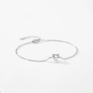 Bracelet minimaliste en argent sterling S925 avec pendentif cœur 3D poli pour femme