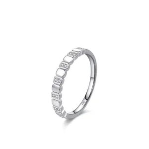 Bague Géométrique en Argent Sterling S925 pour Femme Minimaliste Zirconia Pavé Mode Trajet Quotidien Bijoux Chic