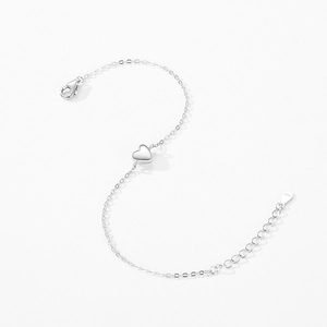 Bracelet coeur en argent sterling S925 minimaliste avec chaîne réglable et fermoir