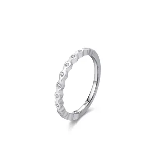 925 Sterling Silver Wavy Geometric Micro Inlay Zirconia Ring For Women Simple Fashion Stackable Index Finger Jewelry Gift
