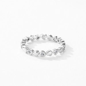 Bague cœur en argent sterling S925 poli avec des pierres de zircone étincelantes