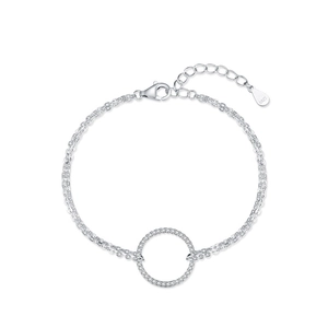 Elegant S925 sterling silver double-chain bracelet with micro-paved sparkling circle charm