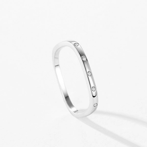 Minimalist 925 sterling silver square band ring with five inset round cubic zirconia stones