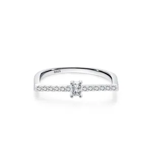 Luxury 925 Sterling Silver Square Zirconia U-Shape Ring For Women Minimalist Geometric Inlaid Stackable Engagement Wedding Jewelry Ring