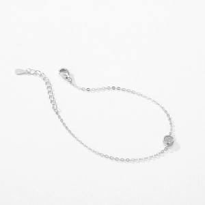 Adjustable S925 sterling silver chain bracelet with round micro-pave zircon pendant