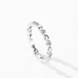 Bague cœur élégante en argent sterling S925 avec serti de zircons étincelants