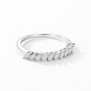 Elegant S925 sterling silver ring featuring nine marquise-cut zircons in a curved setting