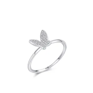 925 Sterling Silver Butterfly Ring For Women Sparkling Zirconia Inlaid Sweet Animal Style Elegant Finger Jewelry Dainty Gift