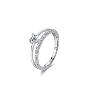 925 Sterling Silver Heart Zirconia Ring For Women Elegant Double Layer Micro Pave Wedding Engagement Band Fashion Jewelry