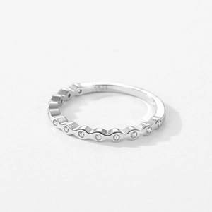 Minimalist S925 sterling silver wavy ring with paved zircon diamonds for women