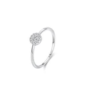 Bague Halo en Argent Sterling 925 Minimaliste pour Femme Zirconia Rond Incrusté Bague de Fiançaille Mariage Réglable Bijoux de Mode de Luxe