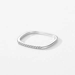 Minimalist S925 sterling silver square ring with micro-pave white zircons for women