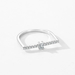 Minimalist S925 silver U-shape ring with rectangular zircon and pave side stones